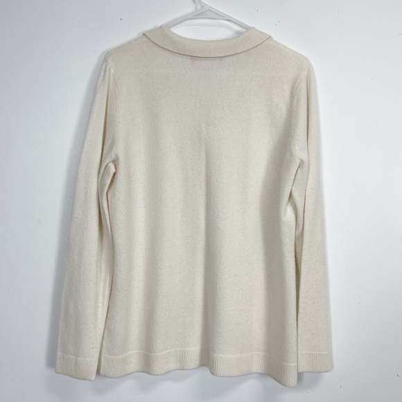 Isaac Mizrahi Live Cardigan Sweater Womens Medium Cream Collar 100% Cashmere - Picture 2 of 7